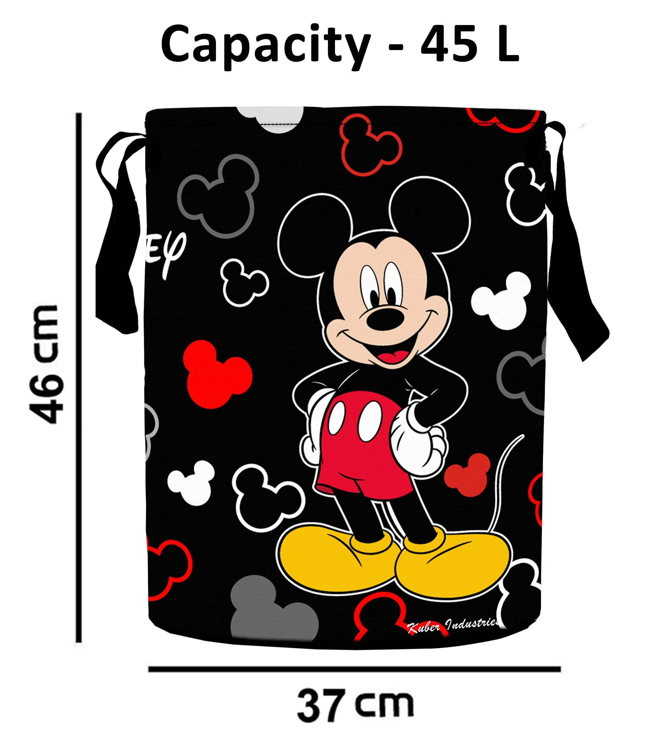Kuber Industries Disney Print Waterproof Cotton Laundry Bag, Toy Storage, Laundry Basket Organizer 45 L (Black)-KUBMART1591 Pack of 1 Black