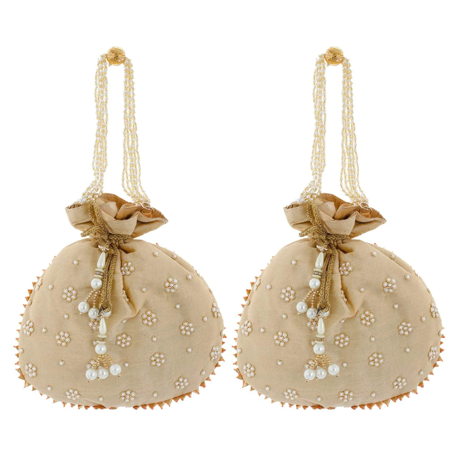 Kuber Industries Ethnic Clutch Silk 2 Pieces Potli Batwa Pouch Bag with Beadwork Gift For Women (Gold) - CTKTC23092