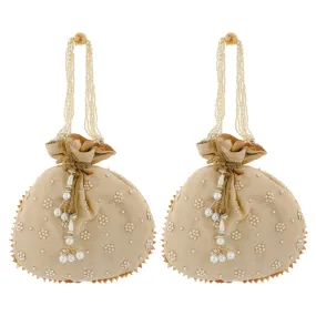Kuber Industries Ethnic Clutch Silk 2 Pieces Potli Batwa Pouch Bag with Beadwork Gift For Women (Gold) - CTKTC23092