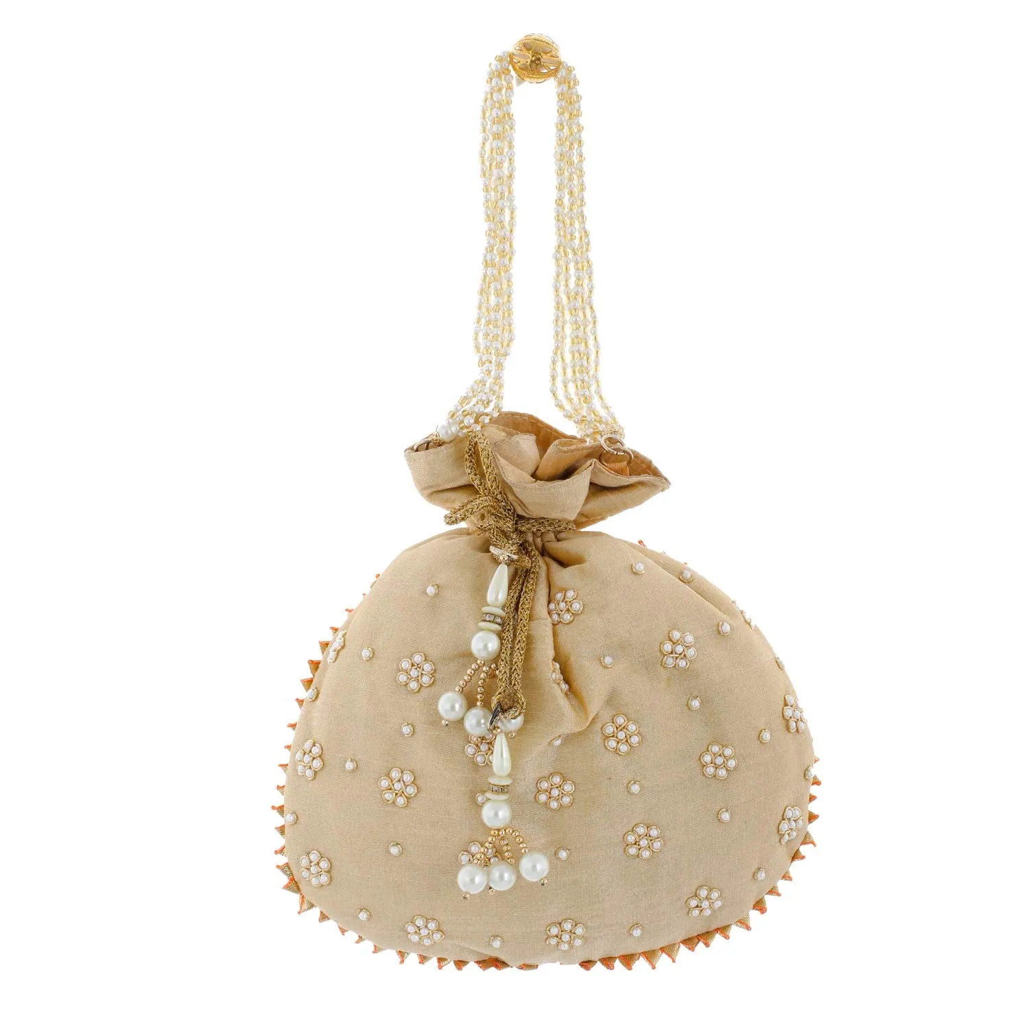 Kuber Industries Ethnic Clutch Silk 2 Pieces Potli Batwa Pouch Bag with Beadwork Gift For Women (Gold) - CTKTC23092