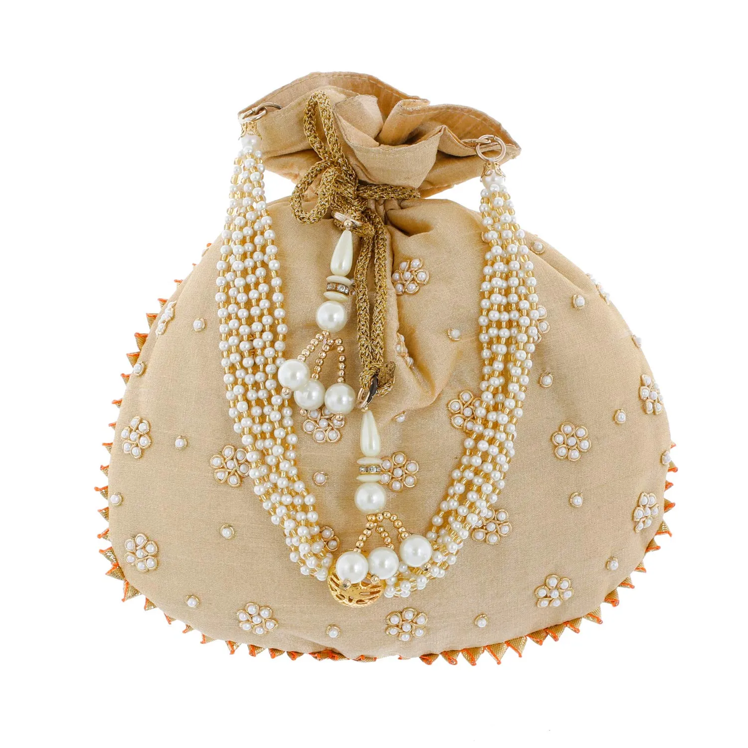 Kuber Industries Ethnic Clutch Silk 2 Pieces Potli Batwa Pouch Bag with Beadwork Gift For Women (Gold) - CTKTC23092
