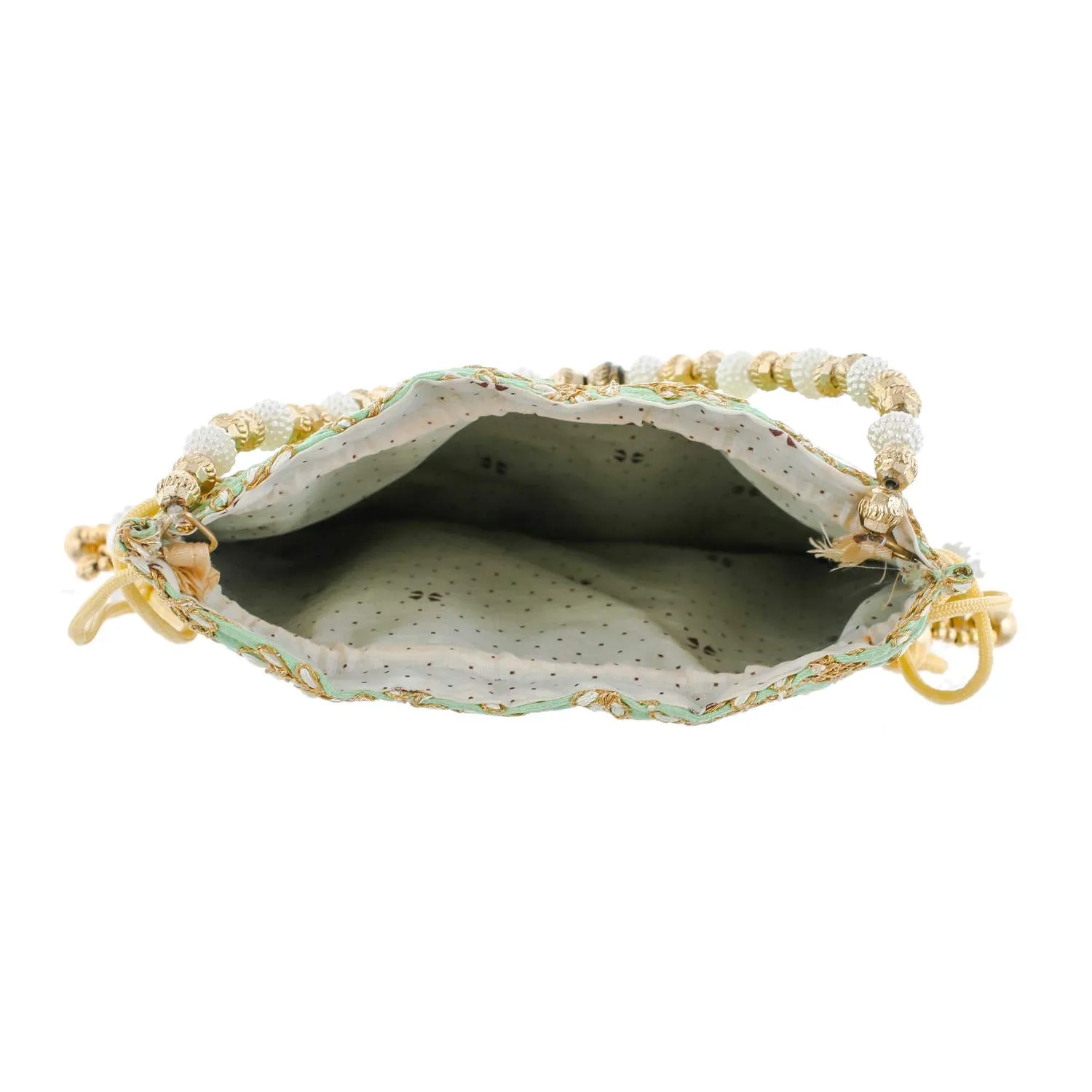 Kuber Industries Ethnic Clutch Silk 2 Pieces Potli Batwa Pouch Bag with Beadwork Gift for Women (Maroon & Green) - CTKTC023043