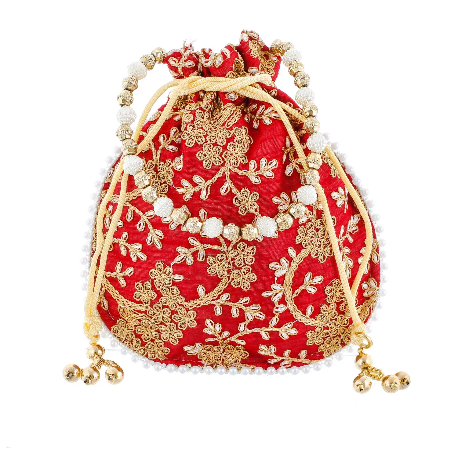 Kuber Industries Ethnic Clutch Silk 2 Pieces Potli Batwa Pouch Bag with Beadwork Gift for Women (Maroon & Green) - CTKTC023043