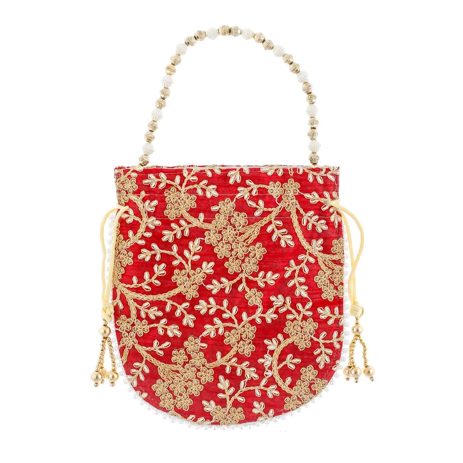 Kuber Industries Ethnic Clutch Silk 2 Pieces Potli Batwa Pouch Bag with Beadwork Gift for Women (Maroon & Green) - CTKTC023043