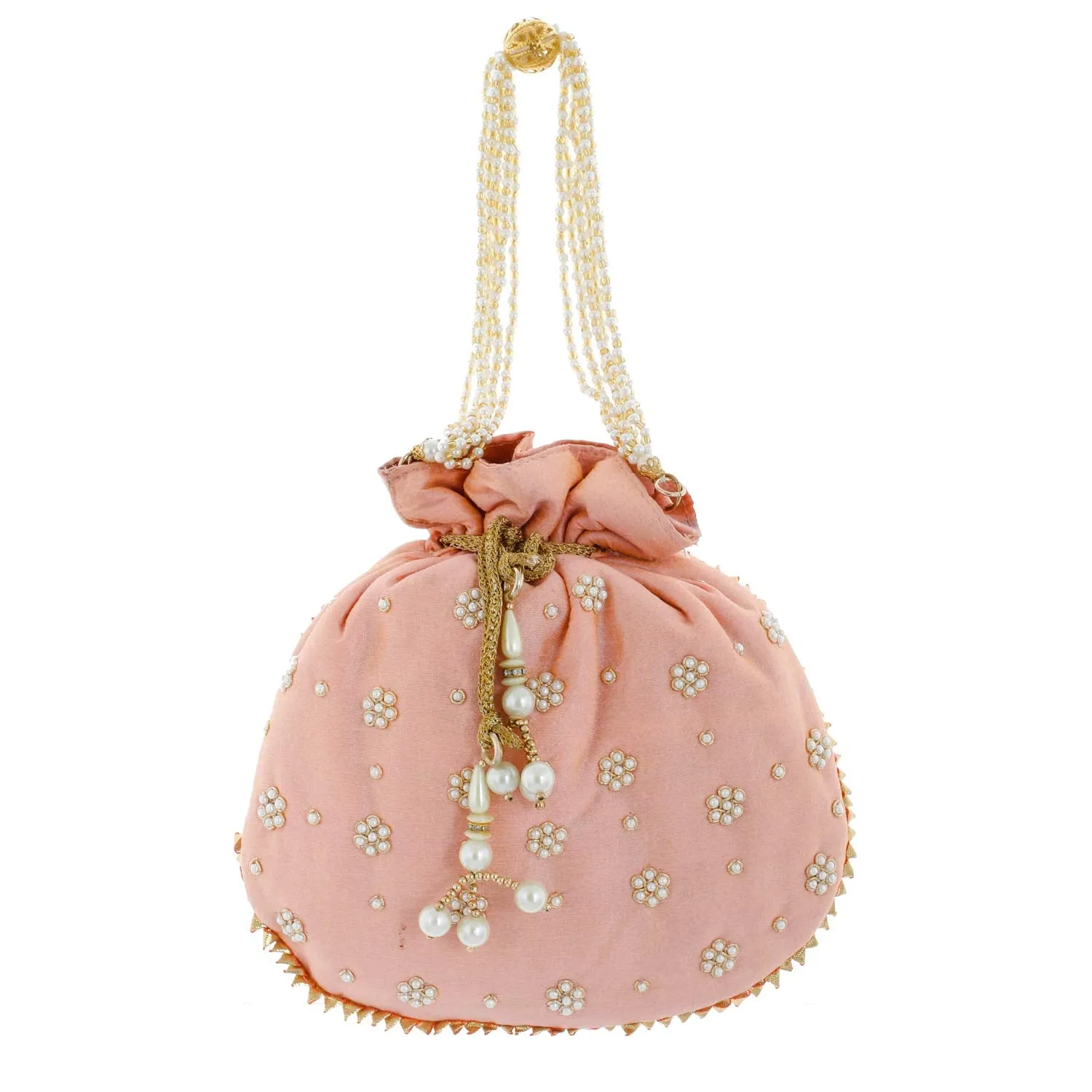 Kuber Industries Ethnic Clutch Silk Potli Batwa Pouch Bag with Beadwork Gift For Women (Peach) - CTKTC23066
