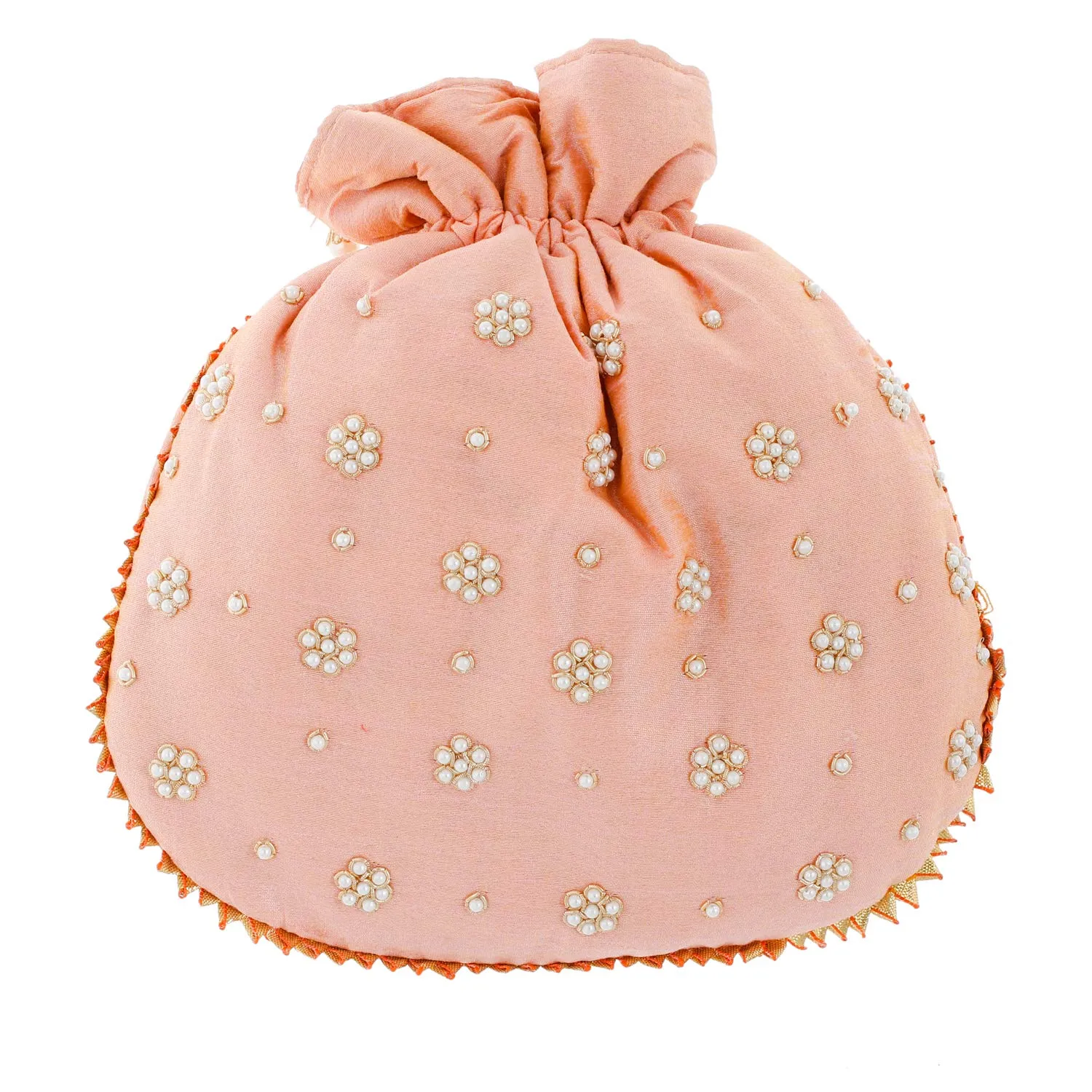 Kuber Industries Ethnic Clutch Silk Potli Batwa Pouch Bag with Beadwork Gift For Women (Peach) - CTKTC23066