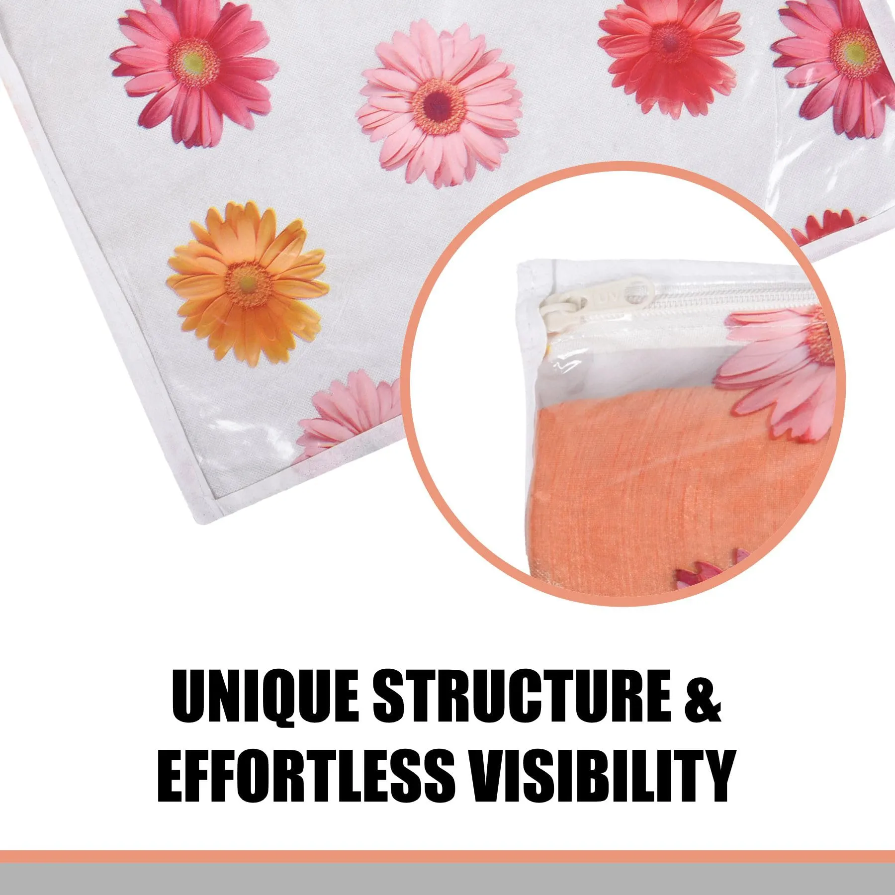 Kuber Industries Saree Cover | Clothes Storage Bag | Single Packing Saree with Zip Closure | Wardrobe Organizer | Cloth Stoarge Organizer | Flower Design | Pack of 6 | Assorted