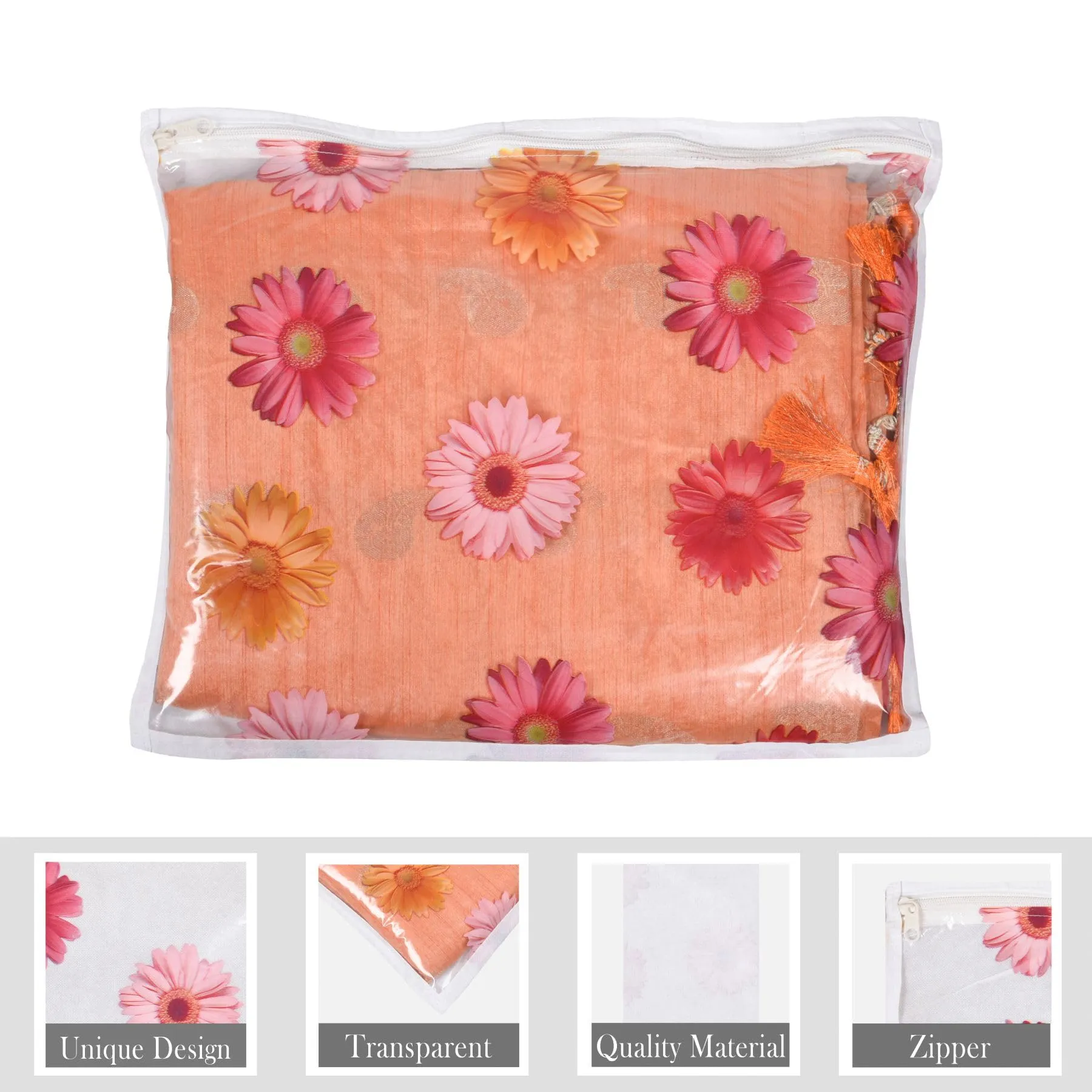 Kuber Industries Saree Cover | Clothes Storage Bag | Single Packing Saree with Zip Closure | Wardrobe Organizer | Cloth Stoarge Organizer | Flower Design | Pack of 6 | Assorted