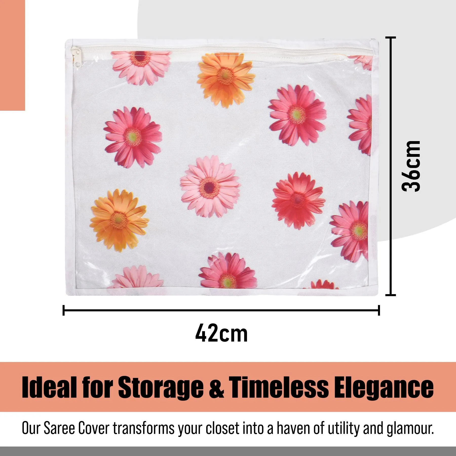 Kuber Industries Saree Cover | Clothes Storage Bag | Single Packing Saree with Zip Closure | Wardrobe Organizer | Cloth Stoarge Organizer | Flower Design | Pack of 6 | Assorted