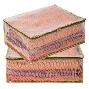 Kuber Industries Saree Cover | Golden Lace PVC Laminated Net Saree Cover | Wardrobe Saree Organizer | Garment Storage Bag | Clothes Storage Bag | Pack of 2 | Transparent