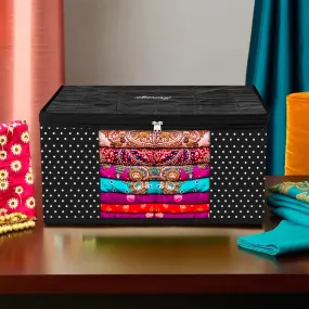 Kuber Industries Saree Cover | Zipper Closure Saree Storage Bag | Saree Organizer for Wardrobe with Handle | Transparent View Clothes Storage Bag for Lehenga | Side Dot-Design | Black