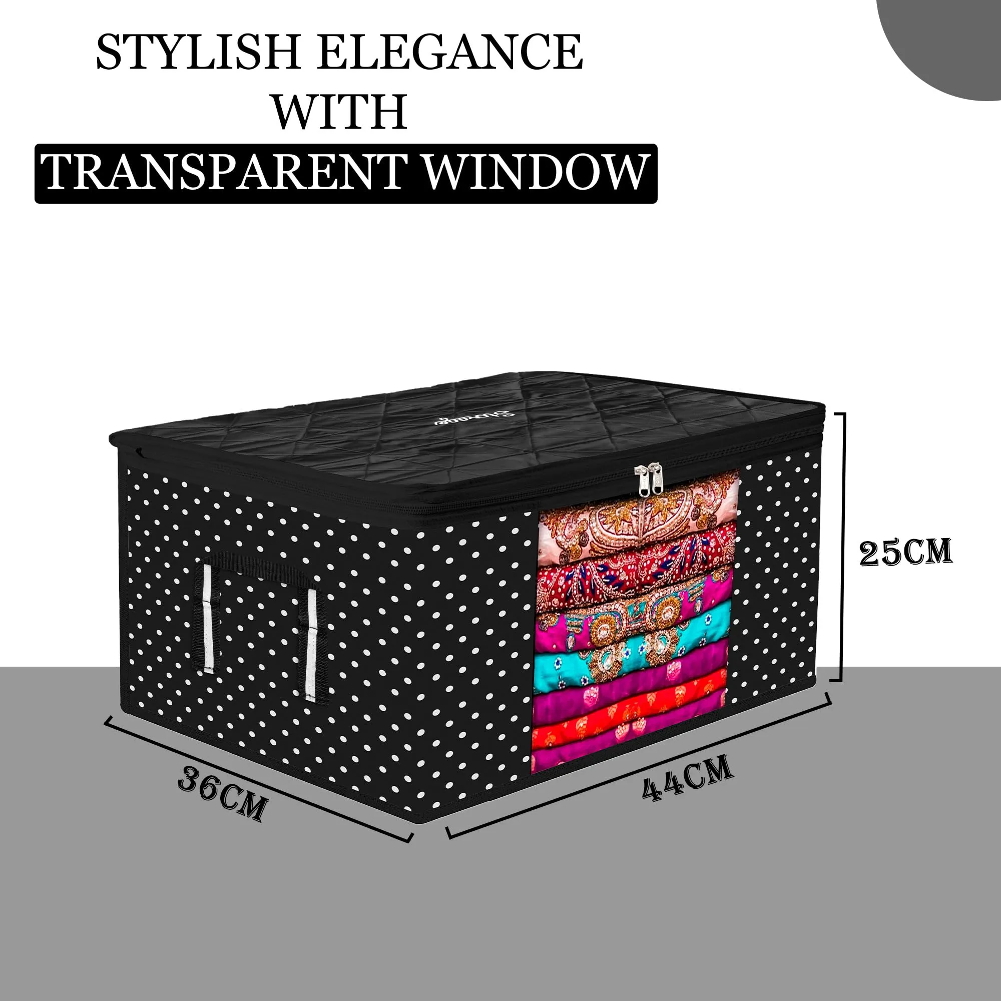Kuber Industries Saree Cover | Zipper Closure Saree Storage Bag | Saree Organizer for Wardrobe with Handle | Transparent View Clothes Storage Bag for Lehenga | Side Dot-Design | Black