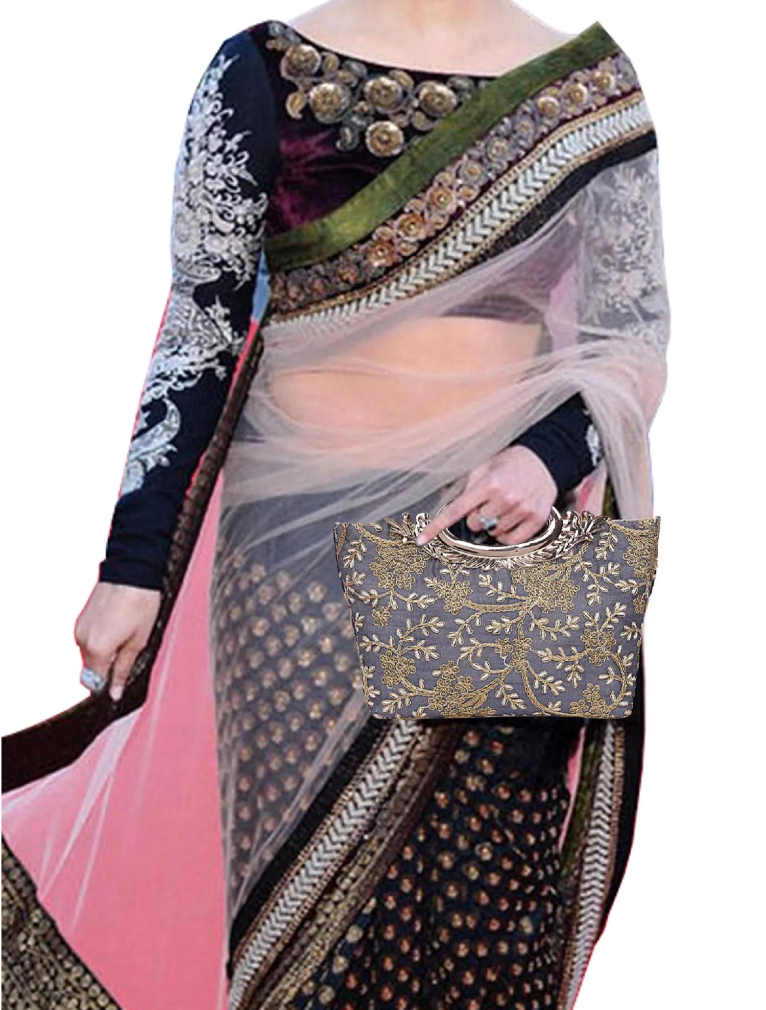 Kuber Industries Silk Clutch Ladies Handbag (Grey) -CTKTC8788
