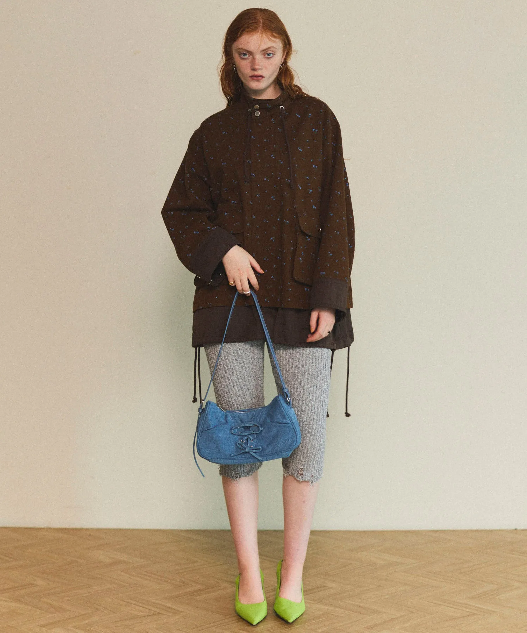 Lace Up Denim Saddle Bag