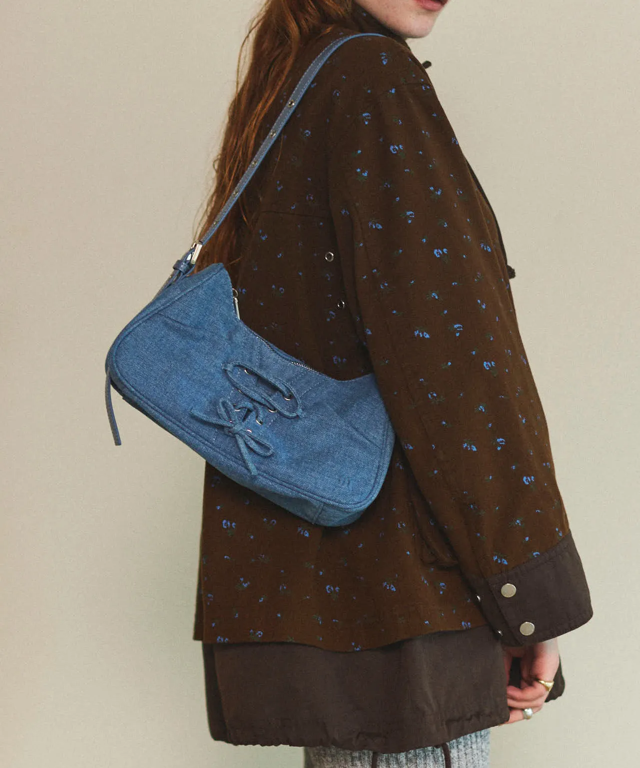 Lace Up Denim Saddle Bag
