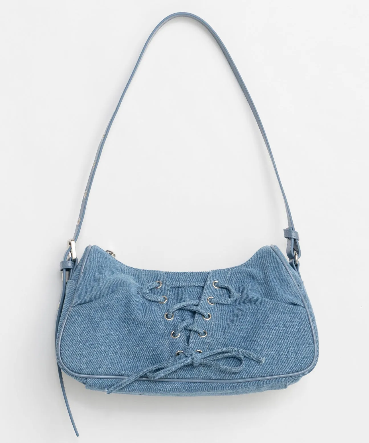 Lace Up Denim Saddle Bag