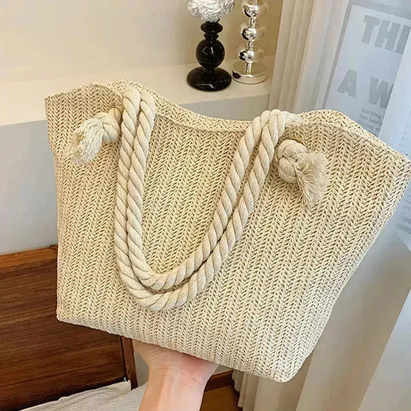 Large Capacity Straw Beach Shoulder Bag Shopping Bag