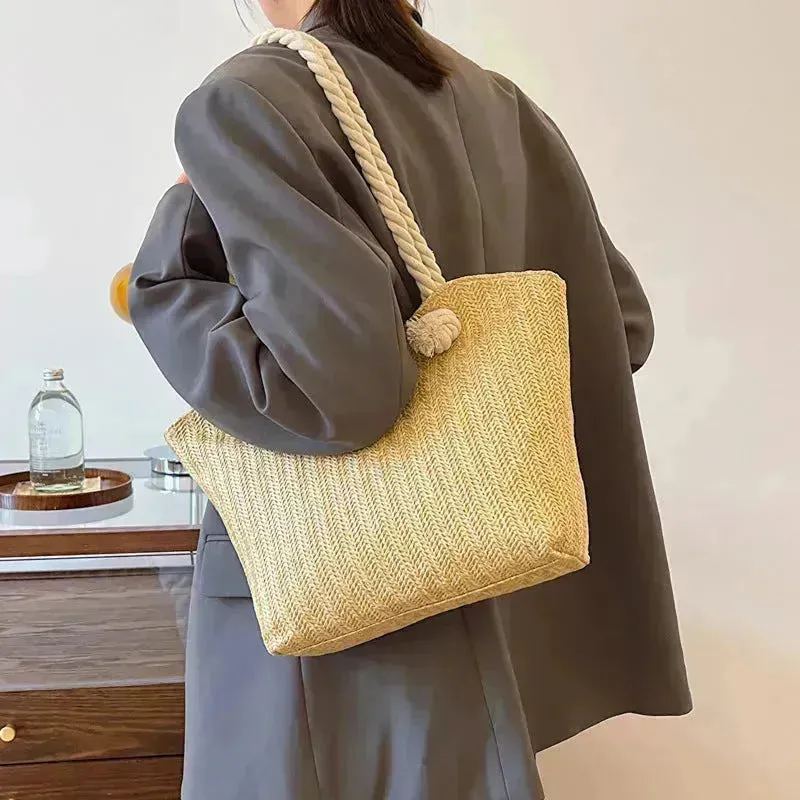 Large Capacity Straw Beach Shoulder Bag Shopping Bag