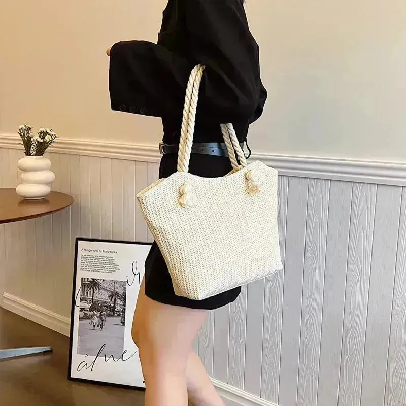 Large Capacity Straw Beach Shoulder Bag Shopping Bag