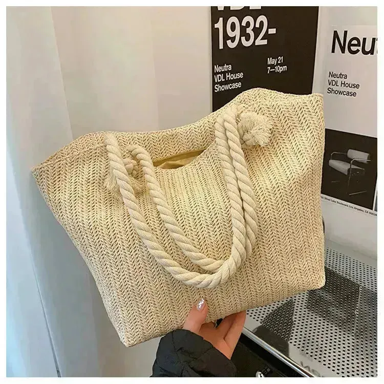 Large Capacity Straw Beach Shoulder Bag Shopping Bag