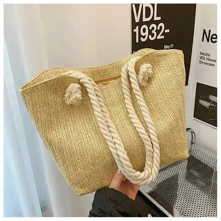 Large Capacity Straw Beach Shoulder Bag Shopping Bag