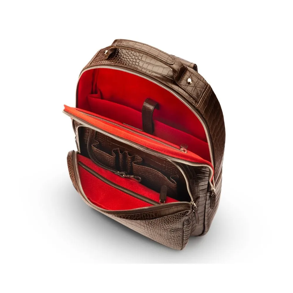 Leather 15" Laptop Backpack, Cambridge - Brown Croc