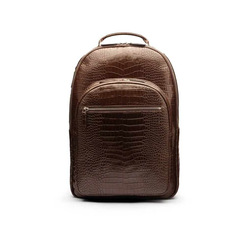 Leather 15" Laptop Backpack, Cambridge - Brown Croc