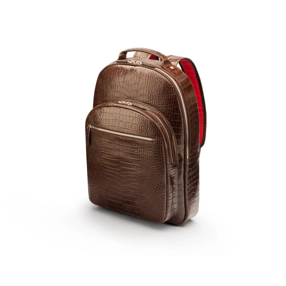 Leather 15" Laptop Backpack, Cambridge - Brown Croc