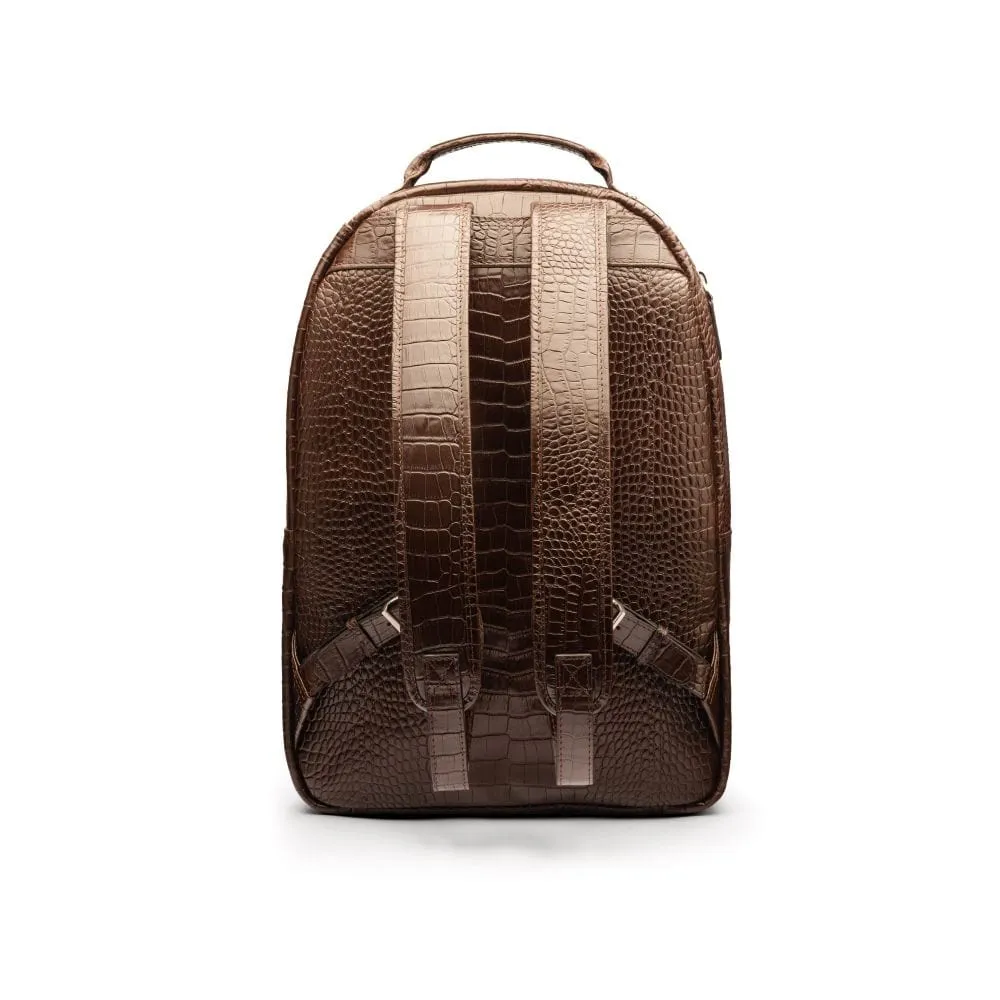 Leather 15" Laptop Backpack, Cambridge - Brown Croc