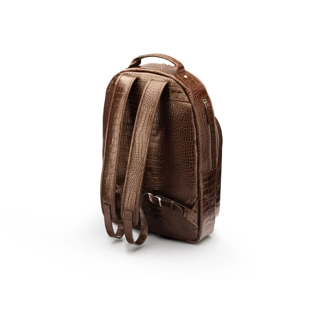 Leather 15" Laptop Backpack, Cambridge - Brown Croc