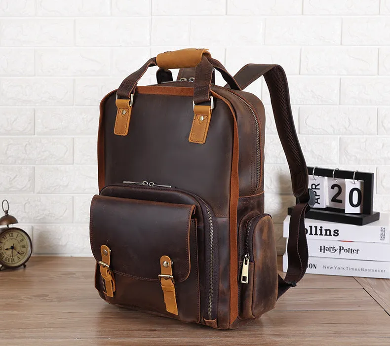 Leather Camera Backpack, Vintage Shoulder Camera Backpack For DSLR/Mirrorless Camera