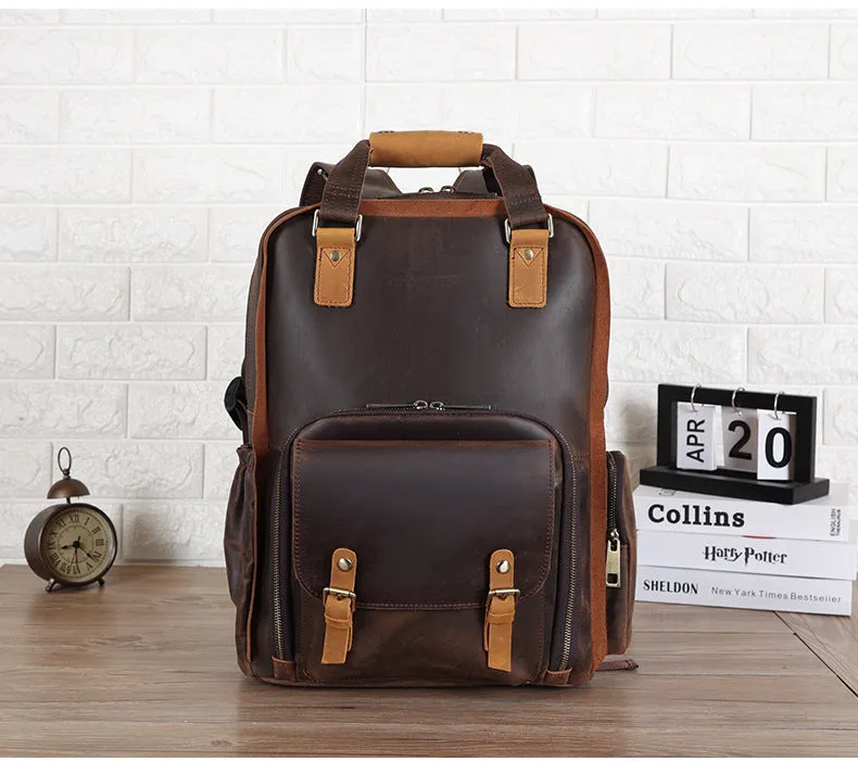 Leather Camera Backpack, Vintage Shoulder Camera Backpack For DSLR/Mirrorless Camera