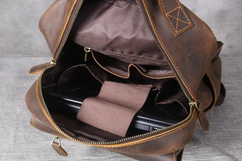 Leather Travel Backpack School Bag