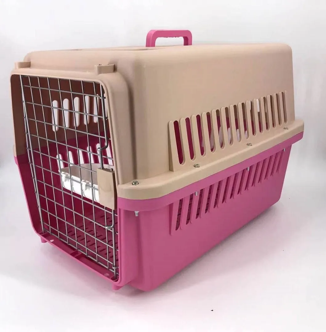 Lightweight Pink Dog Cat Carrier Cage with Tray & Wheels