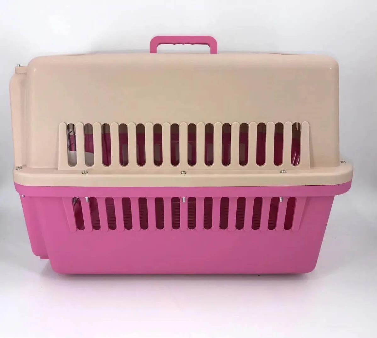 Lightweight Pink Dog Cat Carrier Cage with Tray & Wheels