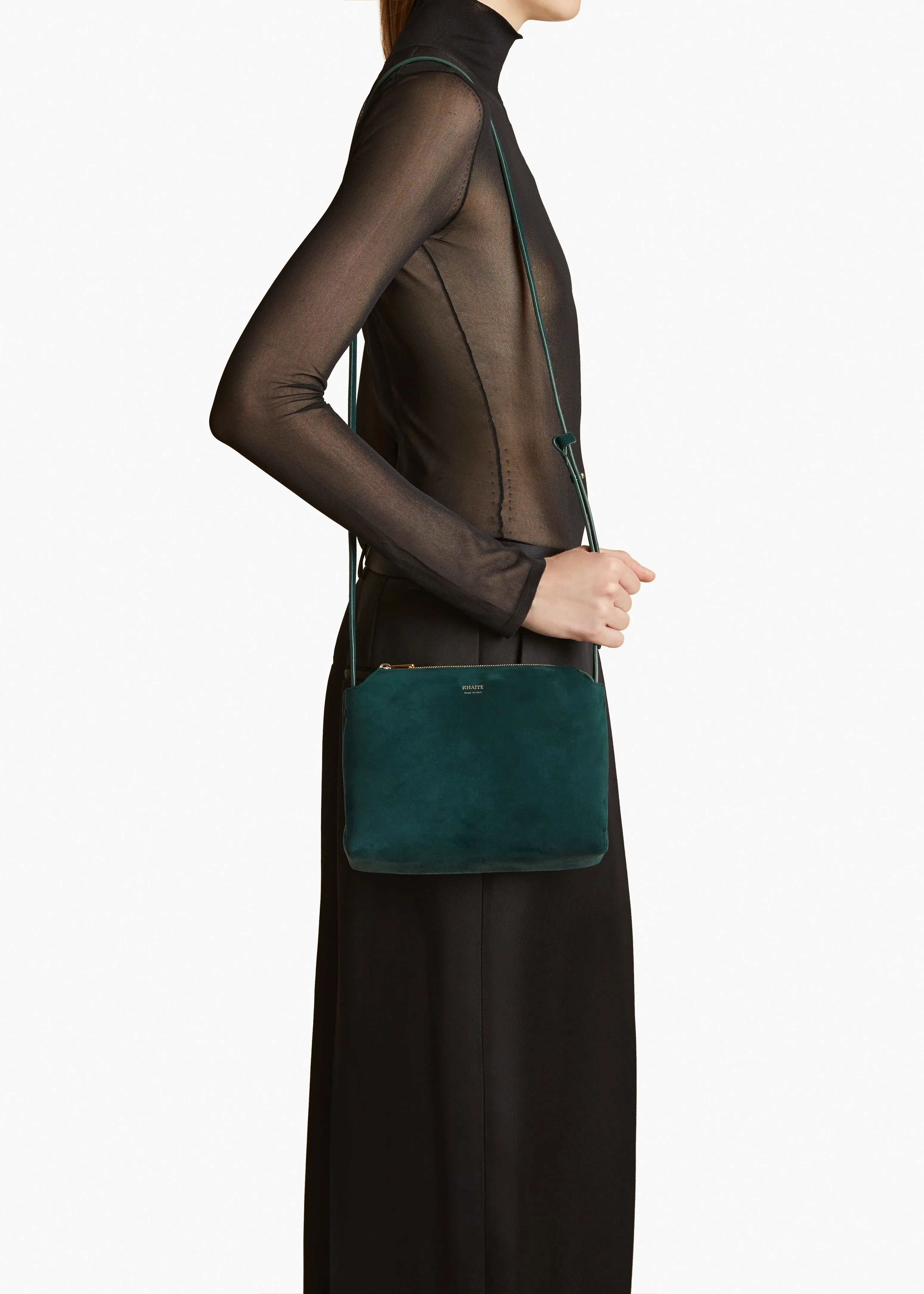 Lina Crossbody Bag in English Green Suede