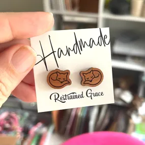 Little Fox Wooden Stud Earrings