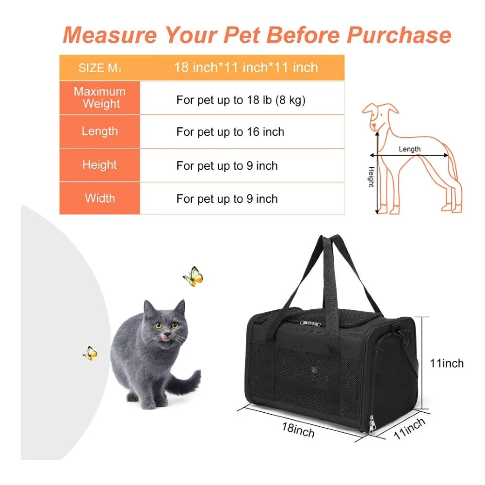 M-Size Black Pet Carrier, Fleece Pad, Mesh Windows - Floofi