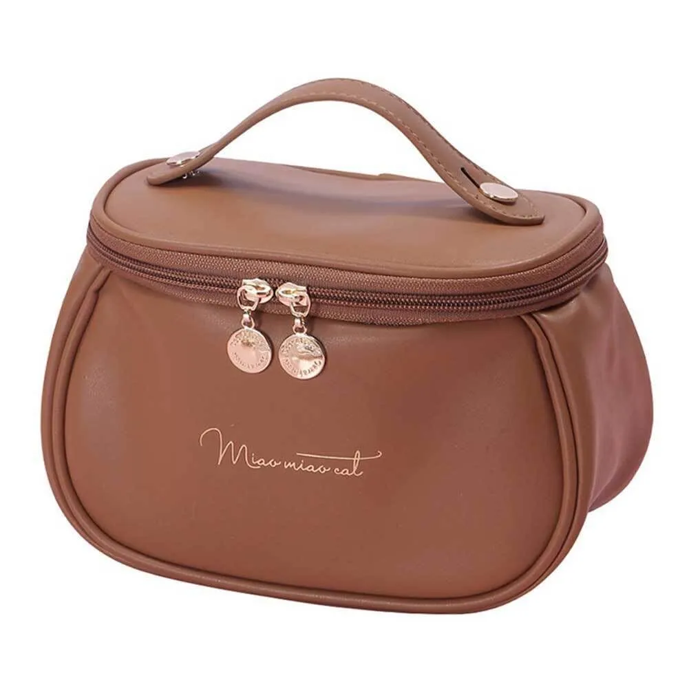 Makeup Bag, Portable Cosmetic Bag, Large Capacity for Girls & Women (Brown)