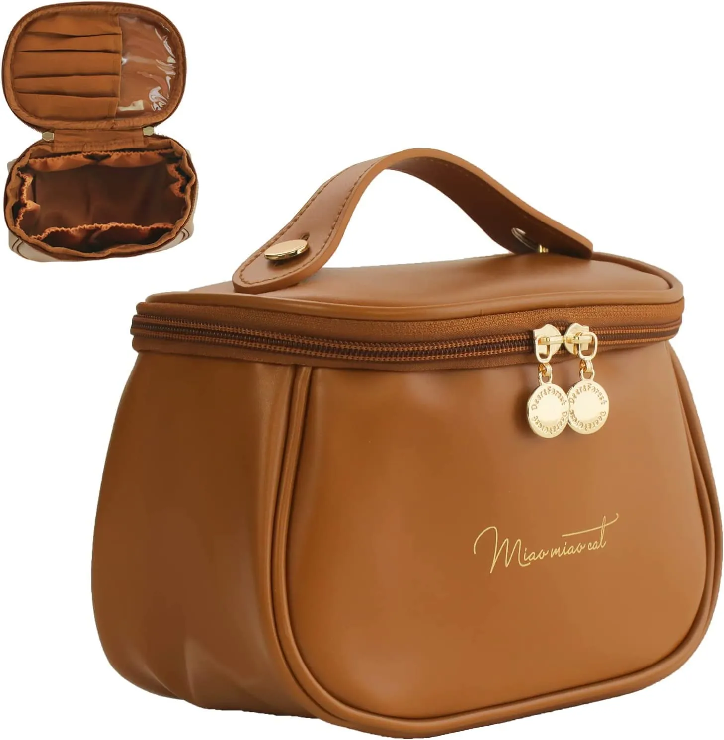 Makeup Bag, Portable Cosmetic Bag, Large Capacity for Girls & Women (Brown)
