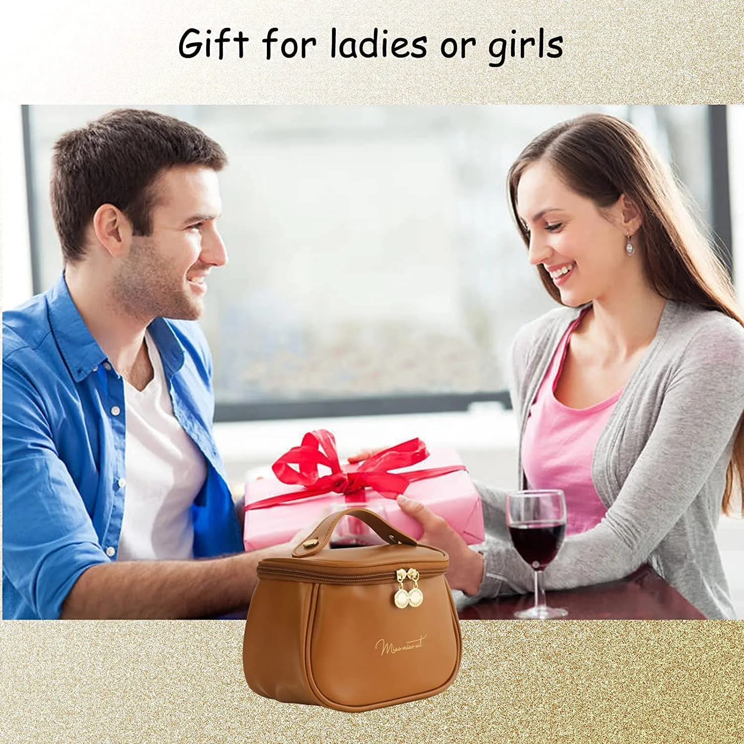Makeup Bag, Portable Cosmetic Bag, Large Capacity for Girls & Women (Brown)