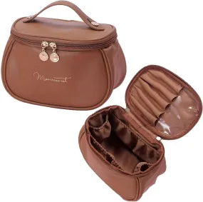 Makeup Bag, Portable Cosmetic Bag, Large Capacity for Girls & Women (Brown)