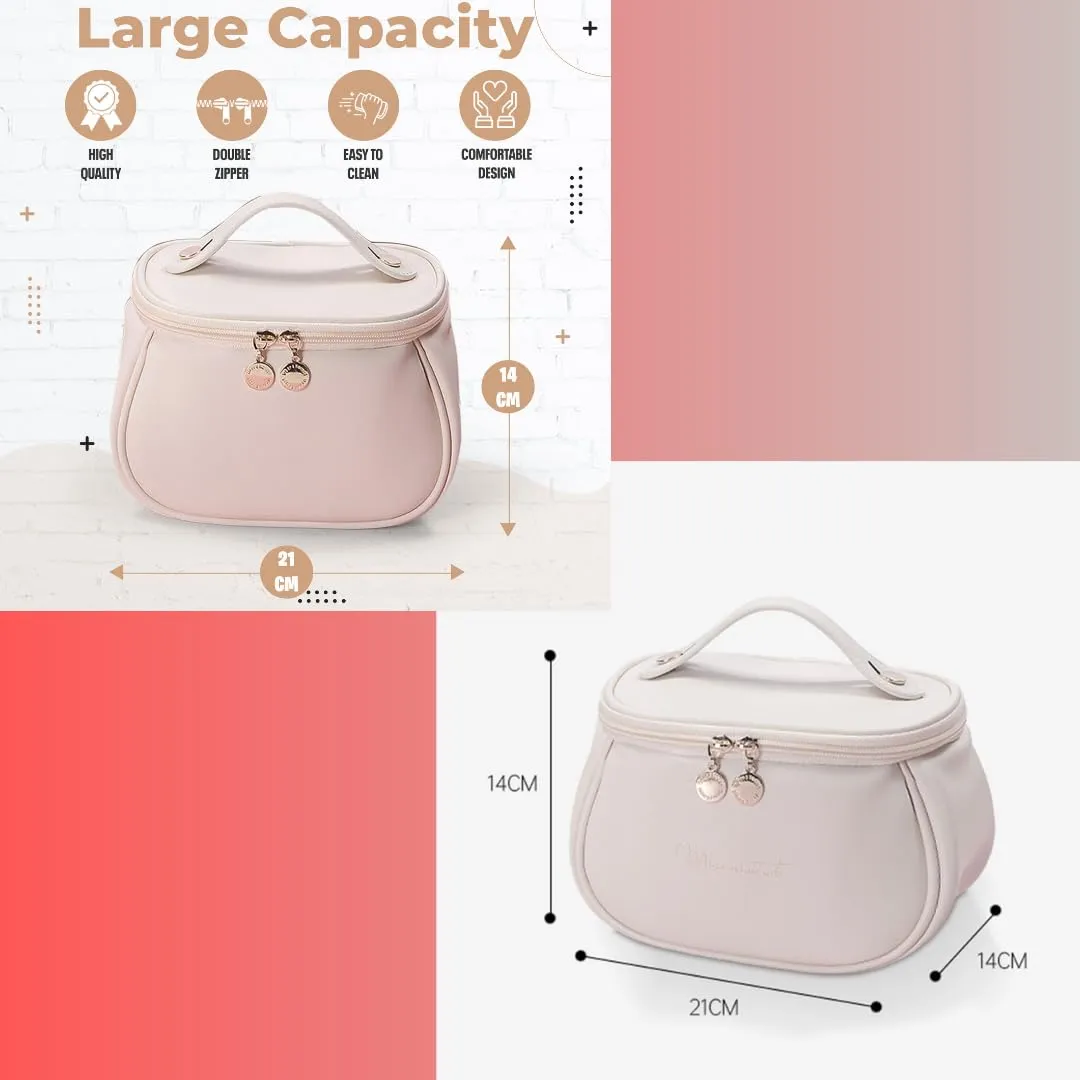 Makeup Bag, Portable Cosmetic Bag, Large Capacity for Girls & Women (Brown)