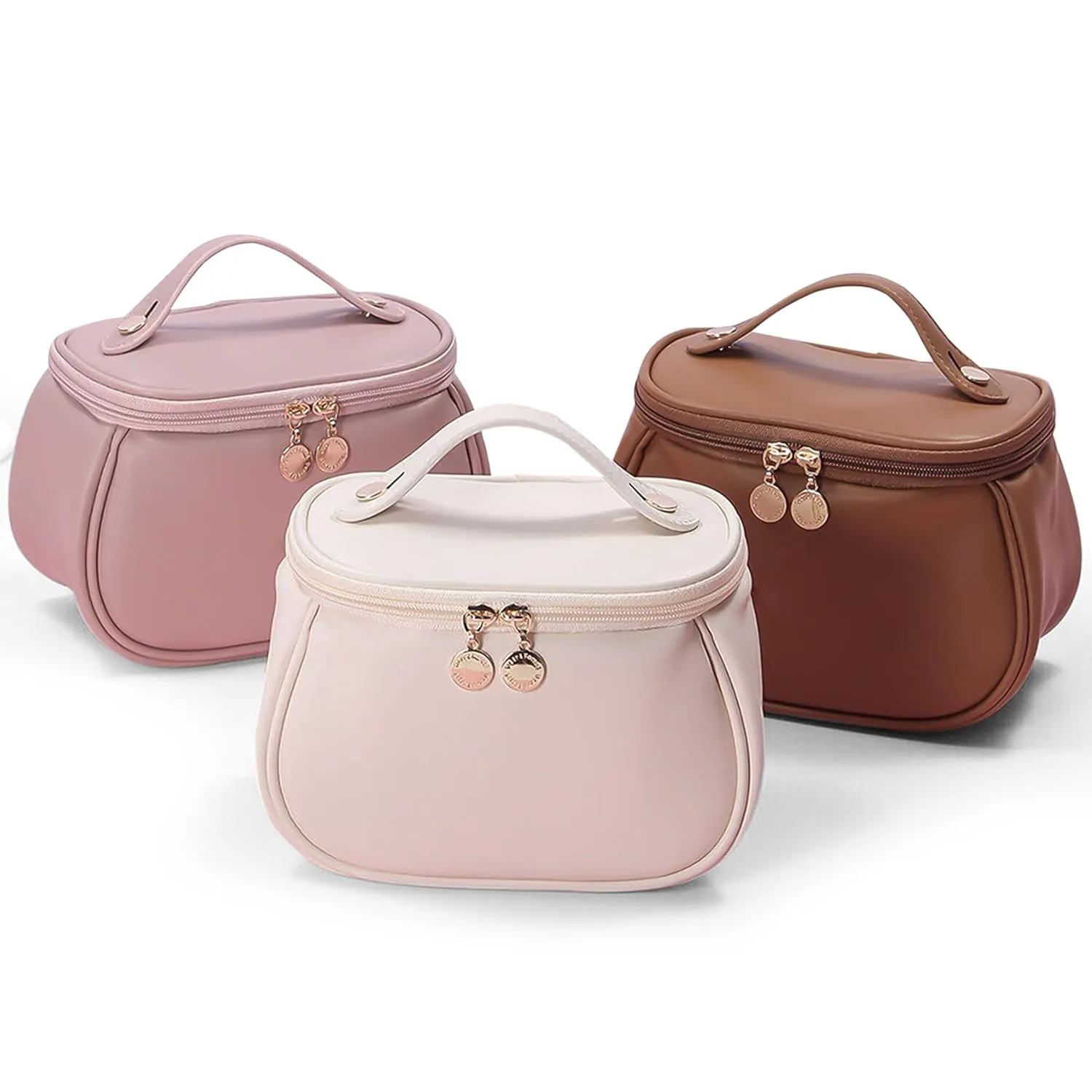 Makeup Bag, Portable Cosmetic Bag, Large Capacity for Girls & Women (Brown)