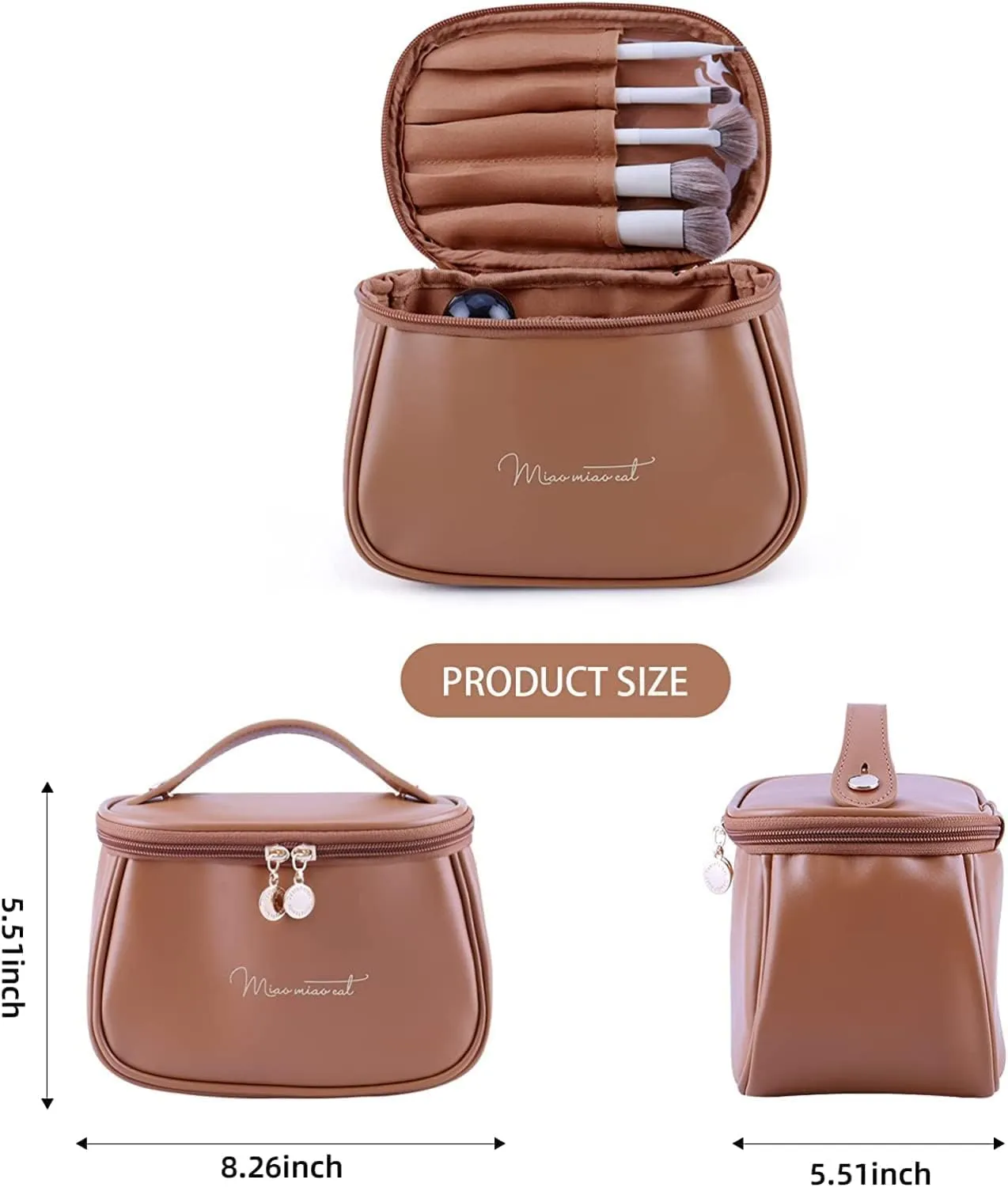 Makeup Bag, Portable Cosmetic Bag, Large Capacity for Girls & Women (Brown)