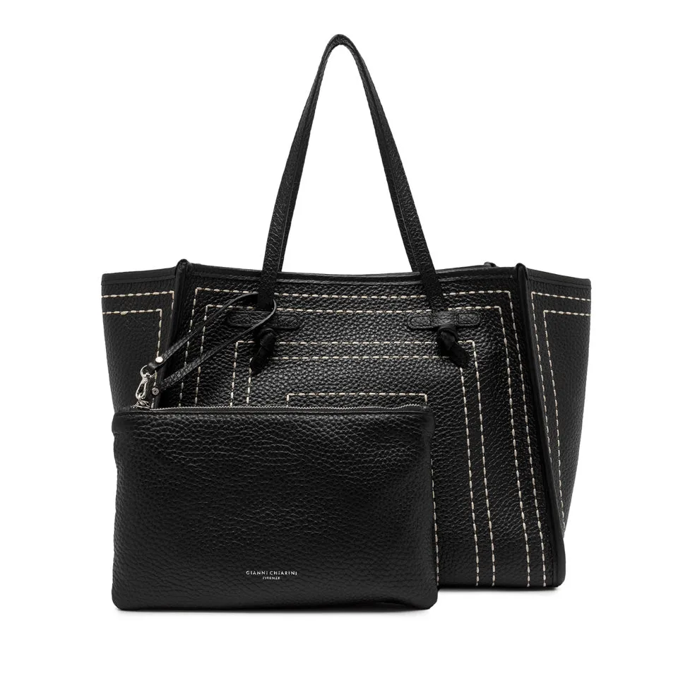 MARCELLA LEATHER TOTE W SQUARE TOP STITCH