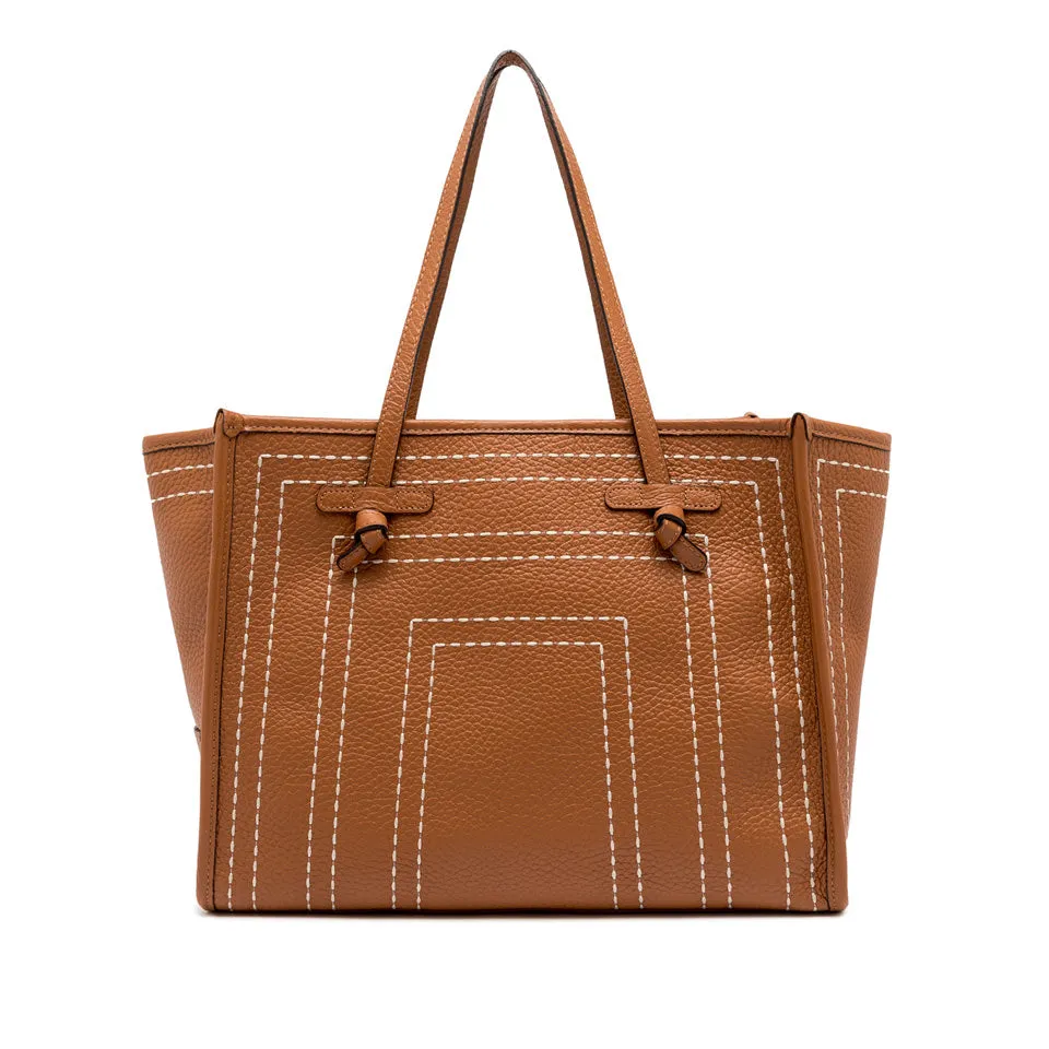 MARCELLA LEATHER TOTE W SQUARE TOP STITCH