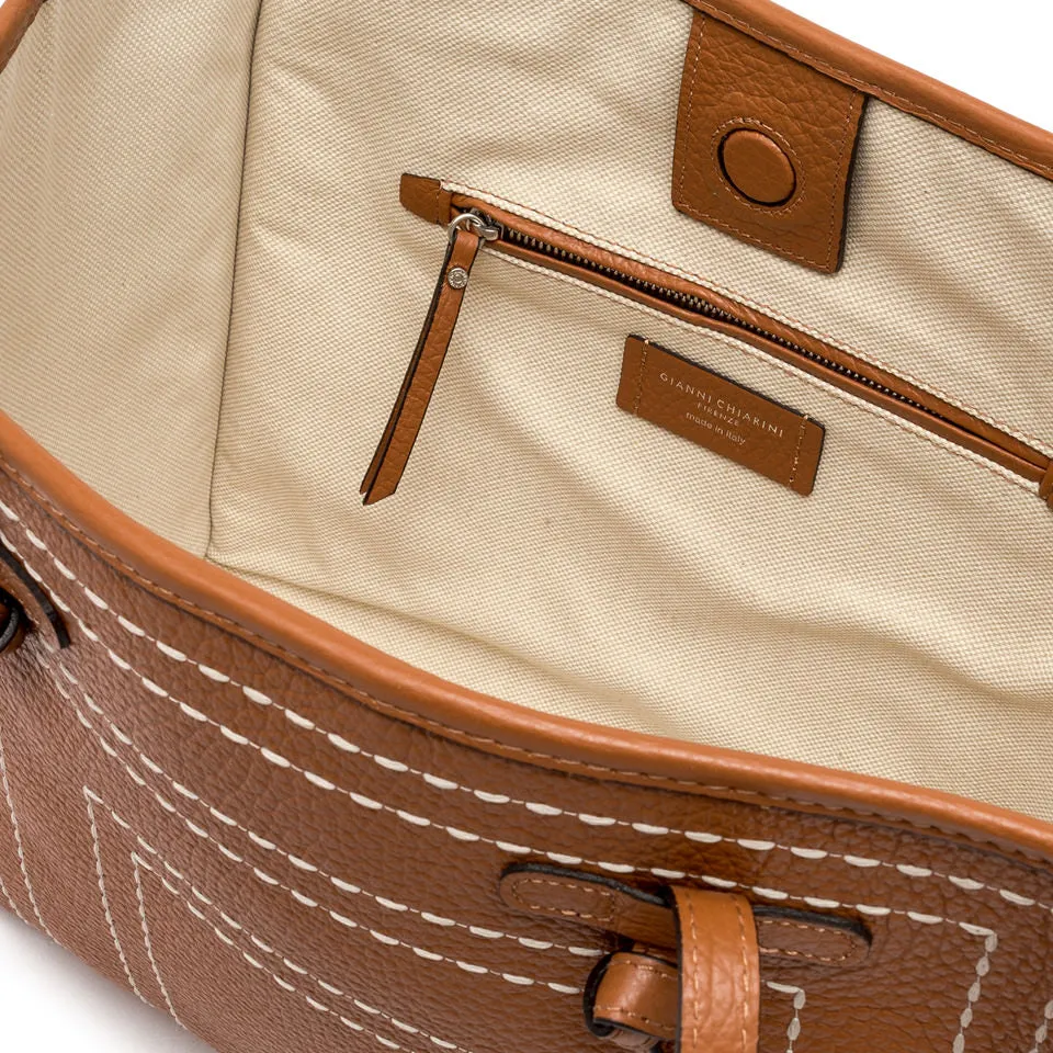 MARCELLA LEATHER TOTE W SQUARE TOP STITCH