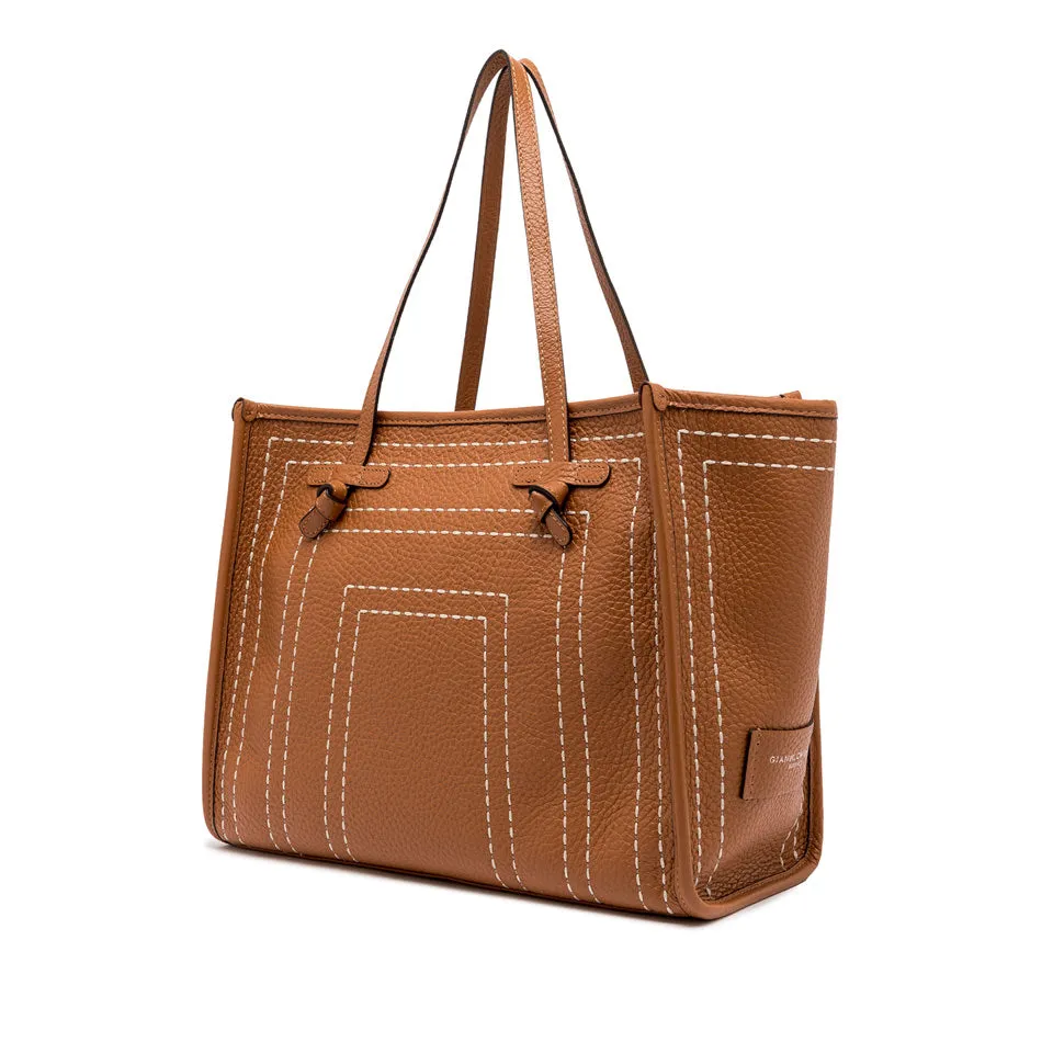 MARCELLA LEATHER TOTE W SQUARE TOP STITCH