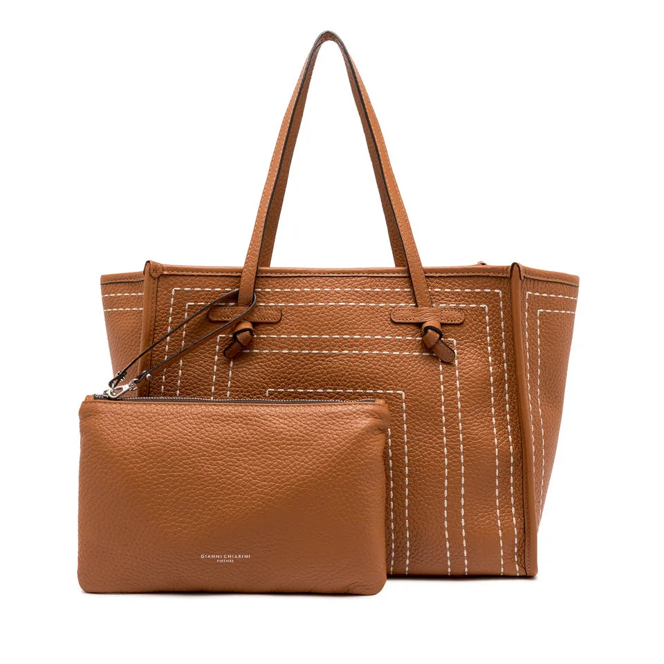 MARCELLA LEATHER TOTE W SQUARE TOP STITCH